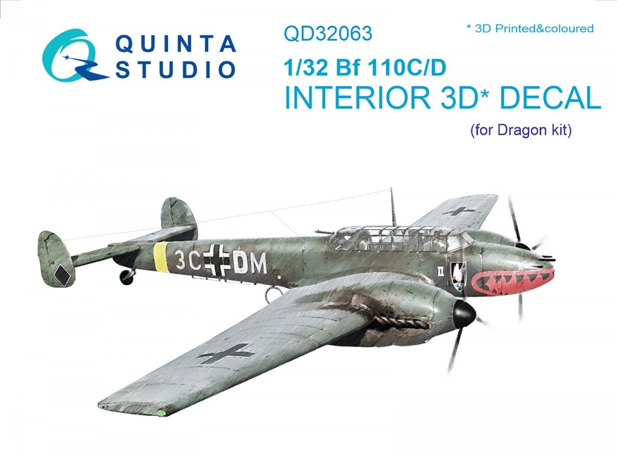 Quinta Studio QD32063 Bf 110C/D 3D-Printed &amp;amp; colored Interior on decal paper (for Dragon kit) 1/32