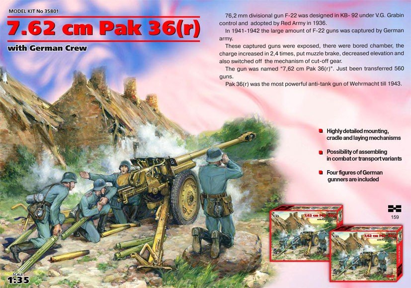 ICM 35801 7,62 cm Pak 36 (r) avec équipage allemand (4 figurines) (1/35)