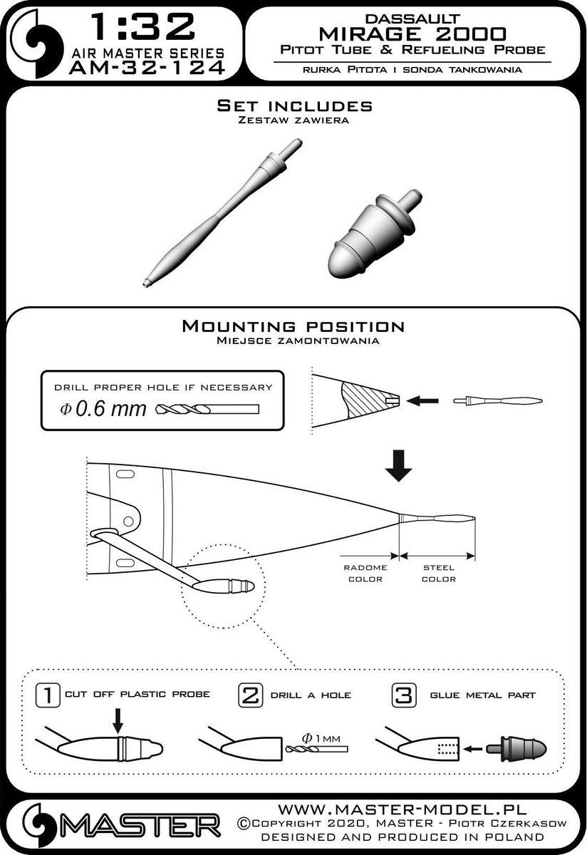 Master AM-32-124 AM- 32-124 Dassault Mirage 2000 - Tube Pitot et sonde de ravitaillement 1/32 – image 3