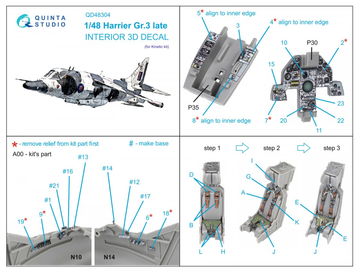 Quinta Studio QD48304 Harrier Gr.3 late 3D-Printed &amp;amp; colored Interior on decal paper (Kinetic) 1/48 – Bild 9