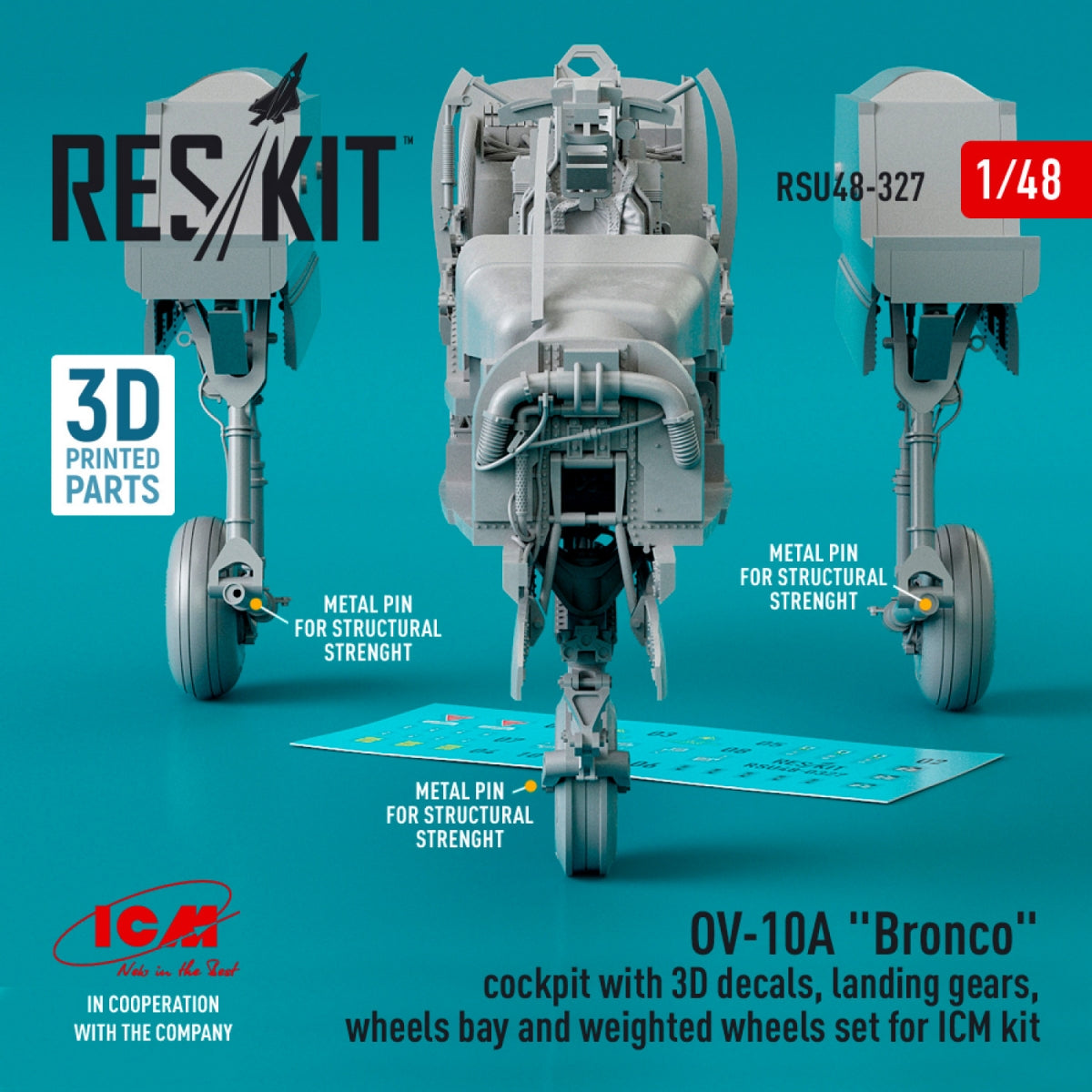 RESKIT RSU48-0327 OV-10A &amp;quot;BRONCO&amp;quot; COCKPIT WITH 3D DECALS, LANDING GEARS, WHEELS BAY AND WEIGHTED WHEELS SET FOR ICM KIT (3D PRINTED) 1/48 – obrázek 2