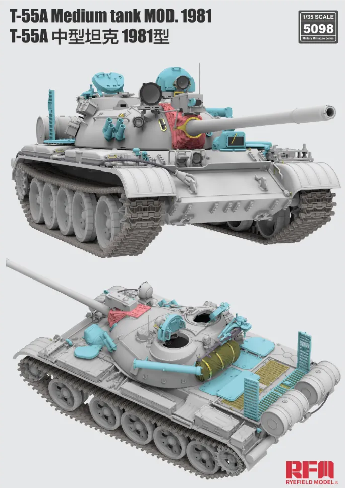Rye Field Model 5098 T-55A Medium Tank Mod. 1981 with workable track links 1/35 – imagen 3