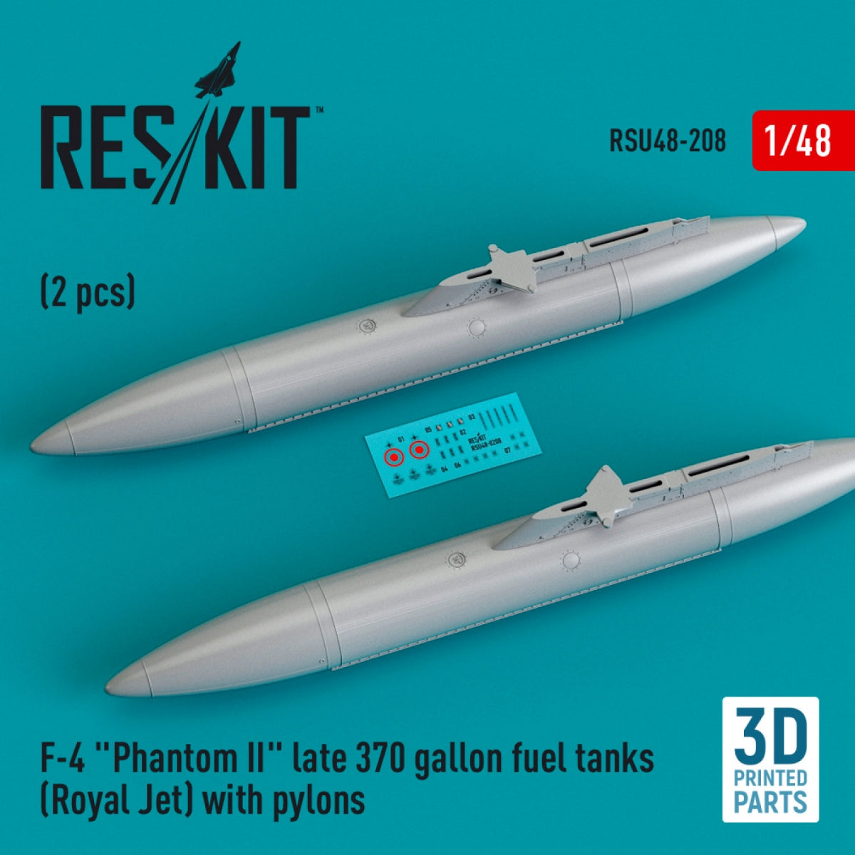 RESKIT RSU48-0208 F-4 &amp;quot;PHANTOM II&amp;quot; LATE 370 GALLON FUEL TANKS (ROYAL JET) WITH PYLONS (2 PCS) (3D PRINTED) 1/48