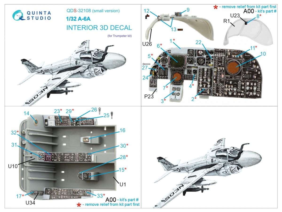 Quinta Studio QDS-32108 A-6A Intruder 3D-Printed &amp;amp; colored Interior on decal paper (Trumpeter) (Small version) 1/32 – image 2