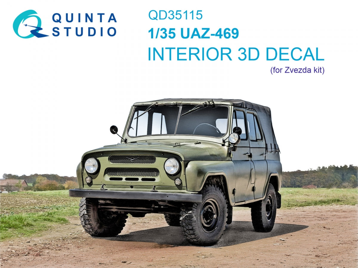 Quinta Studio QD35115 UAZ-469 3D-Printed &amp;amp; colored Interior on decal paper (Zvezda) 1/35