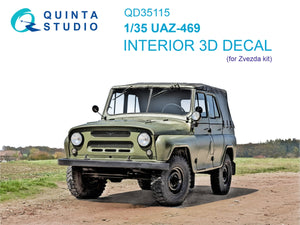 Quinta Studio QD35115 UAZ-469 3D-Printed &amp;amp; colored Interior on decal paper (Zvezda) 1/35