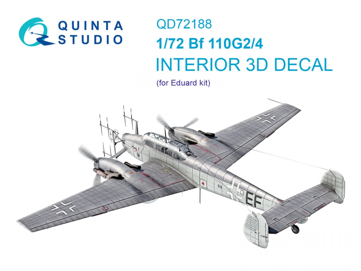 Quinta Studio QD72188 Bf 110G2/4 3D-Printed &amp;amp; colored Interior on decal paper (Eduard) 1/72