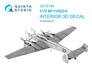 Quinta Studio QD72188 Bf 110G2/4 3D-Printed &amp;amp; colored Interior on decal paper (Eduard) 1/72