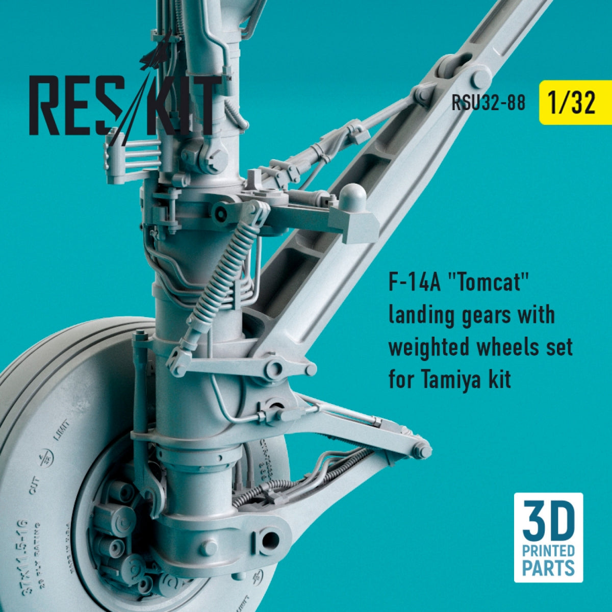 RESKIT RSU32-0088 F-14A &amp;quot;TOMCAT&amp;quot; LANDING GEARS WITH WEIGHTED WHEELS SET FOR TAMIYA KIT (3D PRINTED) 1/32 – Bild 4