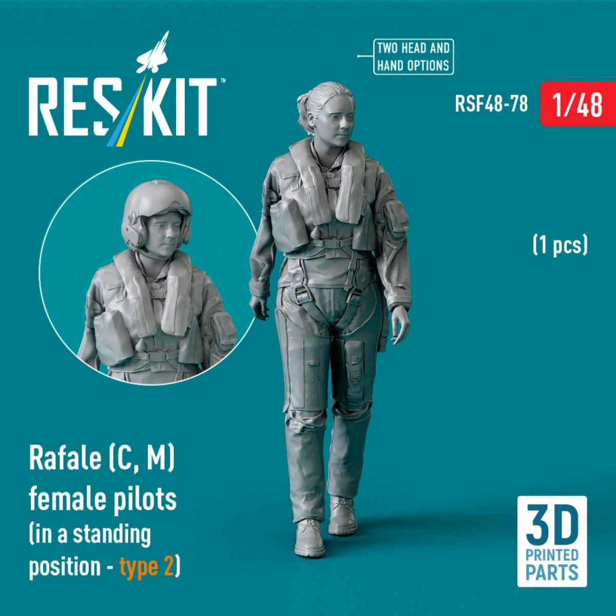 RESKIT RSF48-0078 Rafale (C, M) pilote féminine (position debout - type 2) (1 pièce) (Impression 3D) 1/48