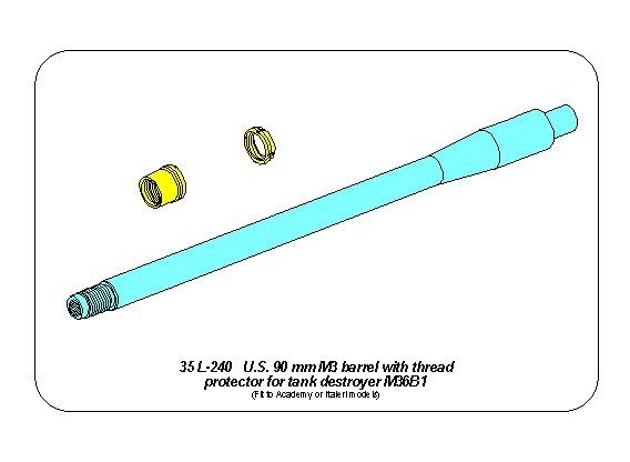 Aber 35L-240 US 90 mm M3 Barrel with thread protector for tank destroyer M36B1 1/35 – image 3