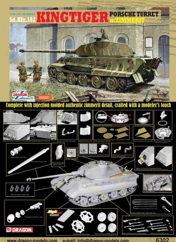 Dragon 6302 Sd.Kfz. 182 Kingtiger Porsche Turret w/Zimmerit 1/35 – Bild 2