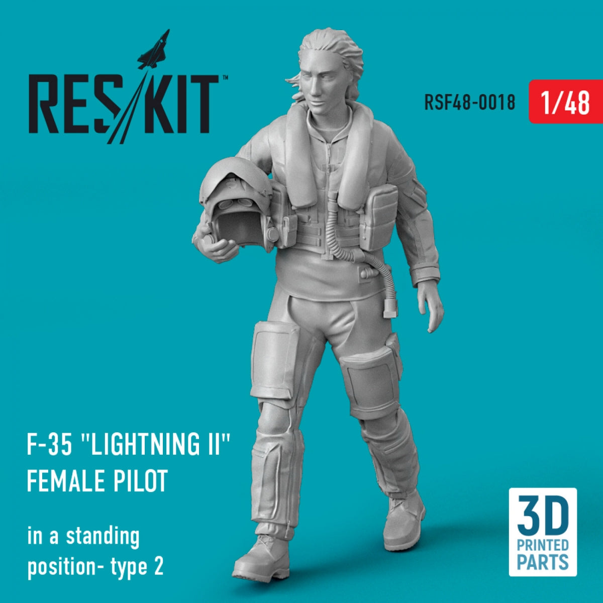 RESKIT RSF48-0018 F-35 "LIGHTNING II" FEMALE PILOT (IN A STANDING POSITION- TYPE 2) (3D PRINTED) 1/48