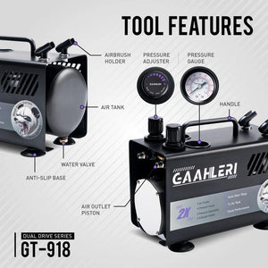 Gaahleri 43127 Dual Drive Series Airbrush Kit Compressor GT-918 – obrázek 8