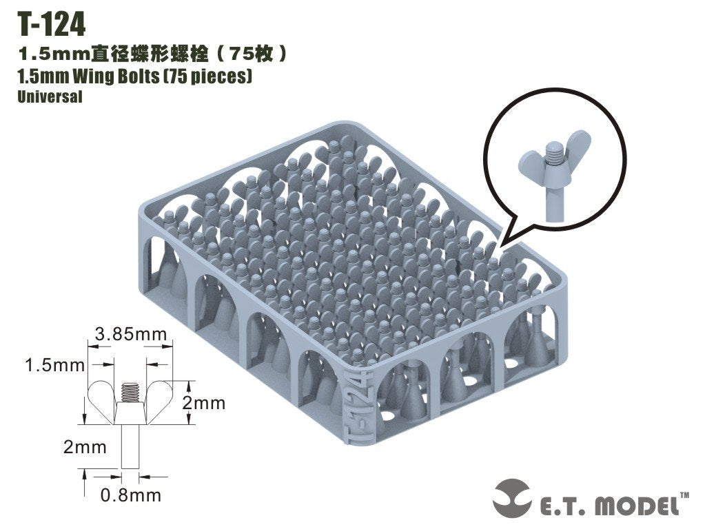 Boulons à ailettes ET modèle T-124 de 1,5 mm, 75 pièces