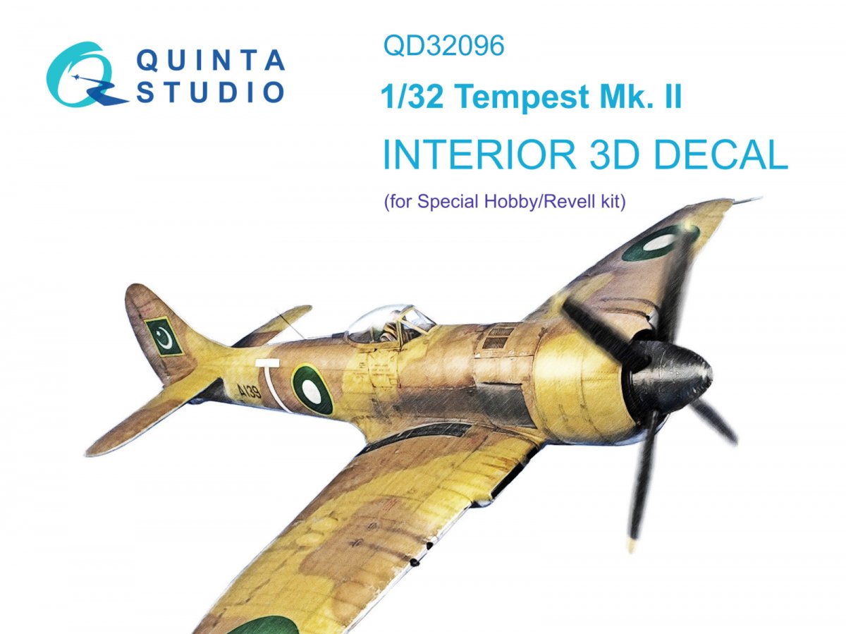 Intérieur imprimé en 3D et coloré sur papier décalcomanie Quinta Studio QD32096 Tempest Mk.II (Special Hobby/Revell) 1/32
