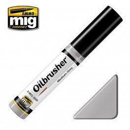 AMMO of Mig Jimenez 3509 Oilbrusher MEDIUM GRAY - oil paint with a brush