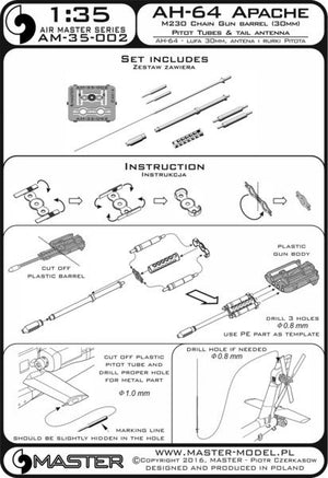 Master AM-35-002 AH-64 Apache - M230 Chain Gun barrel (30mm), Pitot Tubes and tail antenna (resin, PE and turned parts) 1/35 – Bild 6
