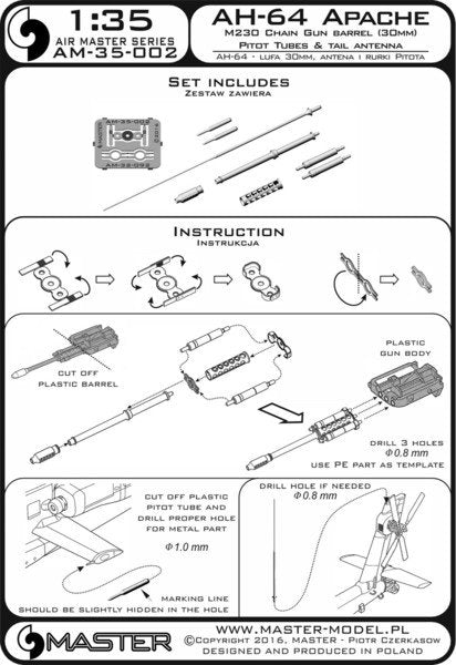 Master AM-35-002 AH-64 Apache - M230 Chain Gun barrel (30mm), Pitot Tubes and tail antenna (resin, PE and turned parts) 1/35 – Bild 6