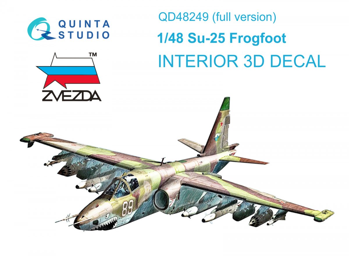 Quinta Studio QD48249 Su-25 3D-Printed &amp; colored Interior on decal paper (Zvezda) 1/48