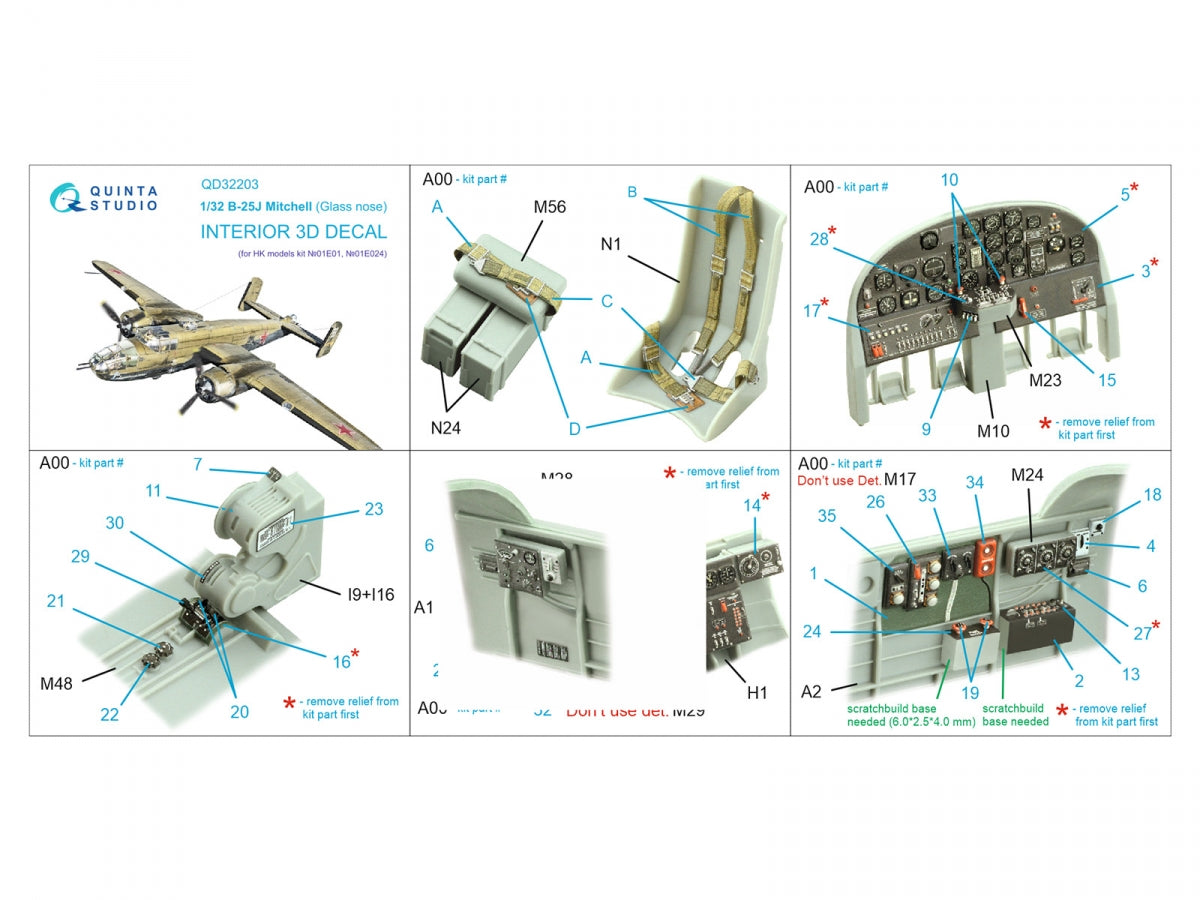 Quinta Studio QD32203 B-25J Mitchell Glass nose 3D-Printed &amp;amp; colored Interior on decal paper (HK models) 1/32 – image 2