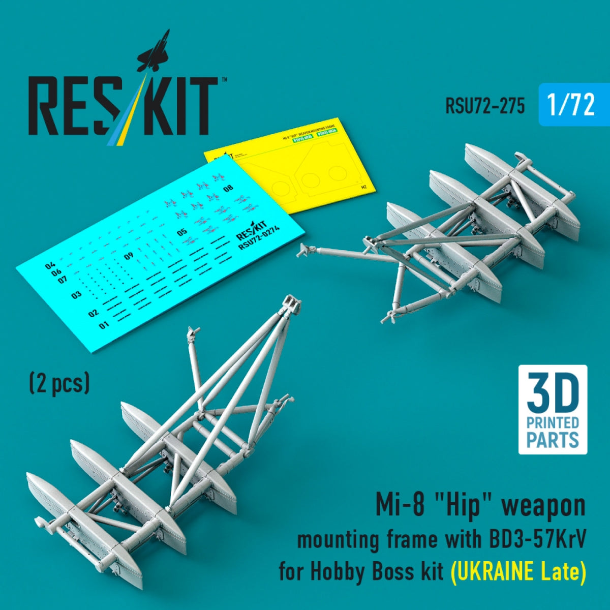 RESKIT RSU72-0275 Mi-8 "Hip" weapon mounting frame with BD3-57KrV for Hobby Boss kit (UKRAINE Late) (2 pcs) (3D Printed) 1/72