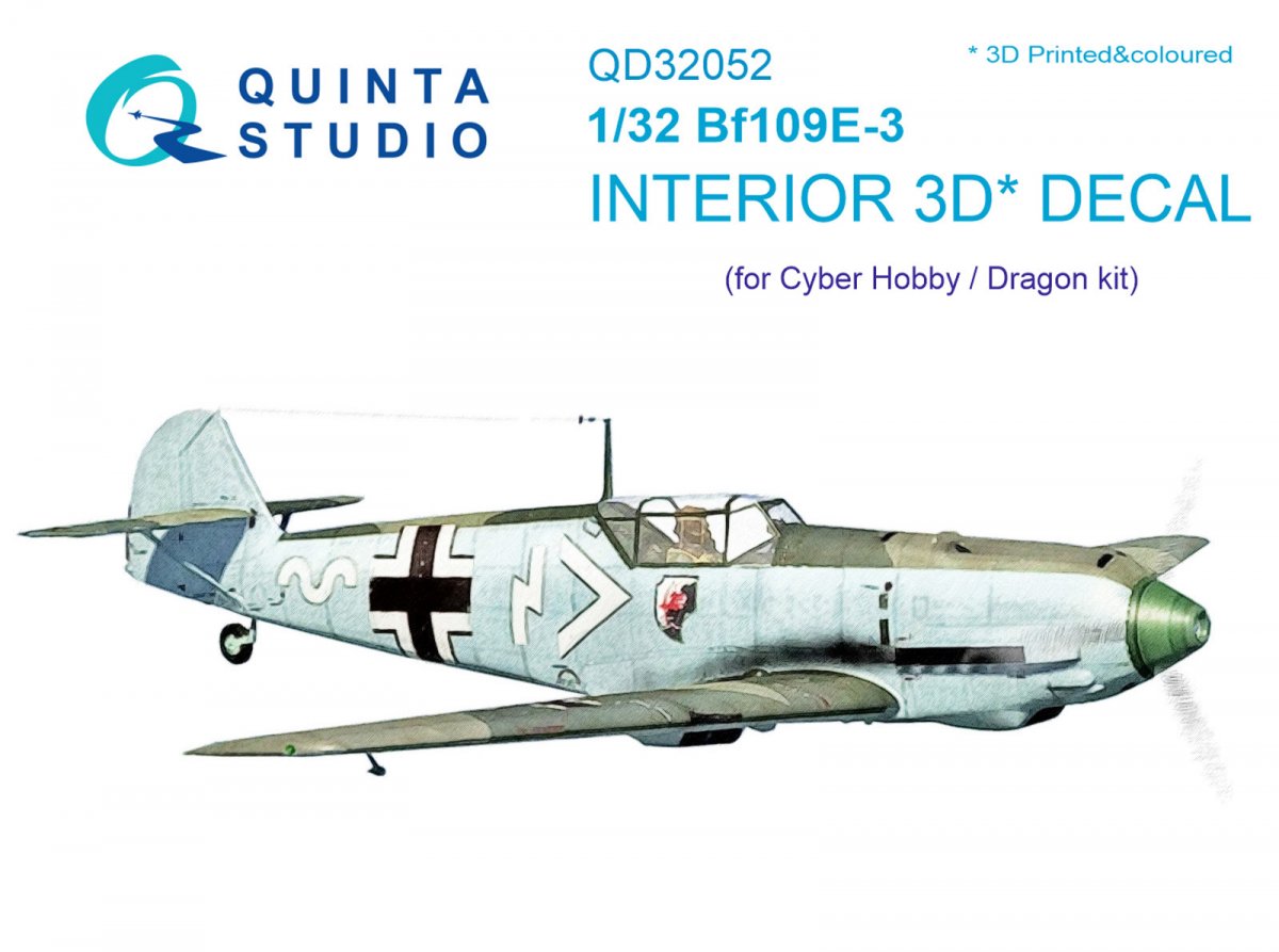Quinta Studio QD32052 Bf 109E-3 3D-Printed &amp;amp; colored Interior on decal paper (for Cyber-hobby/Dragon kit) 1/32
