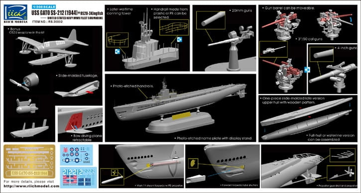 Riich Models 20002 USS Gato SS-212 1944 + OS2U Kingfisher 1/200 – Bild 3