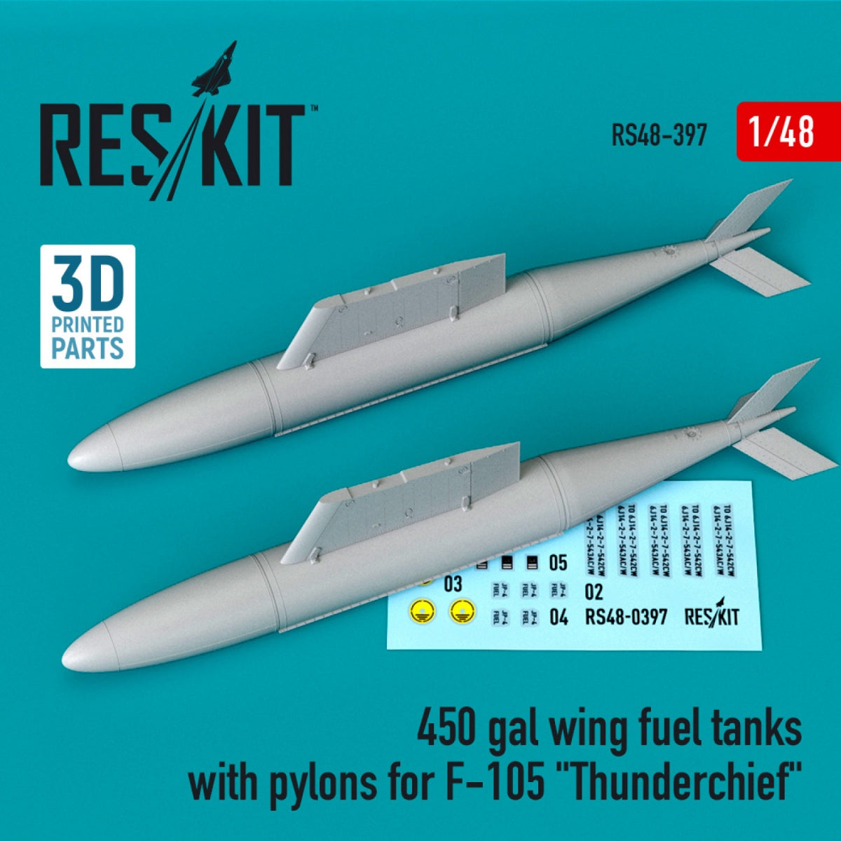RESKIT RS48-0397 450 GAL WING FUEL TANKS WITH PYLONS FOR F-105 "THUNDERCHIEF" (2 PCS) 1/48