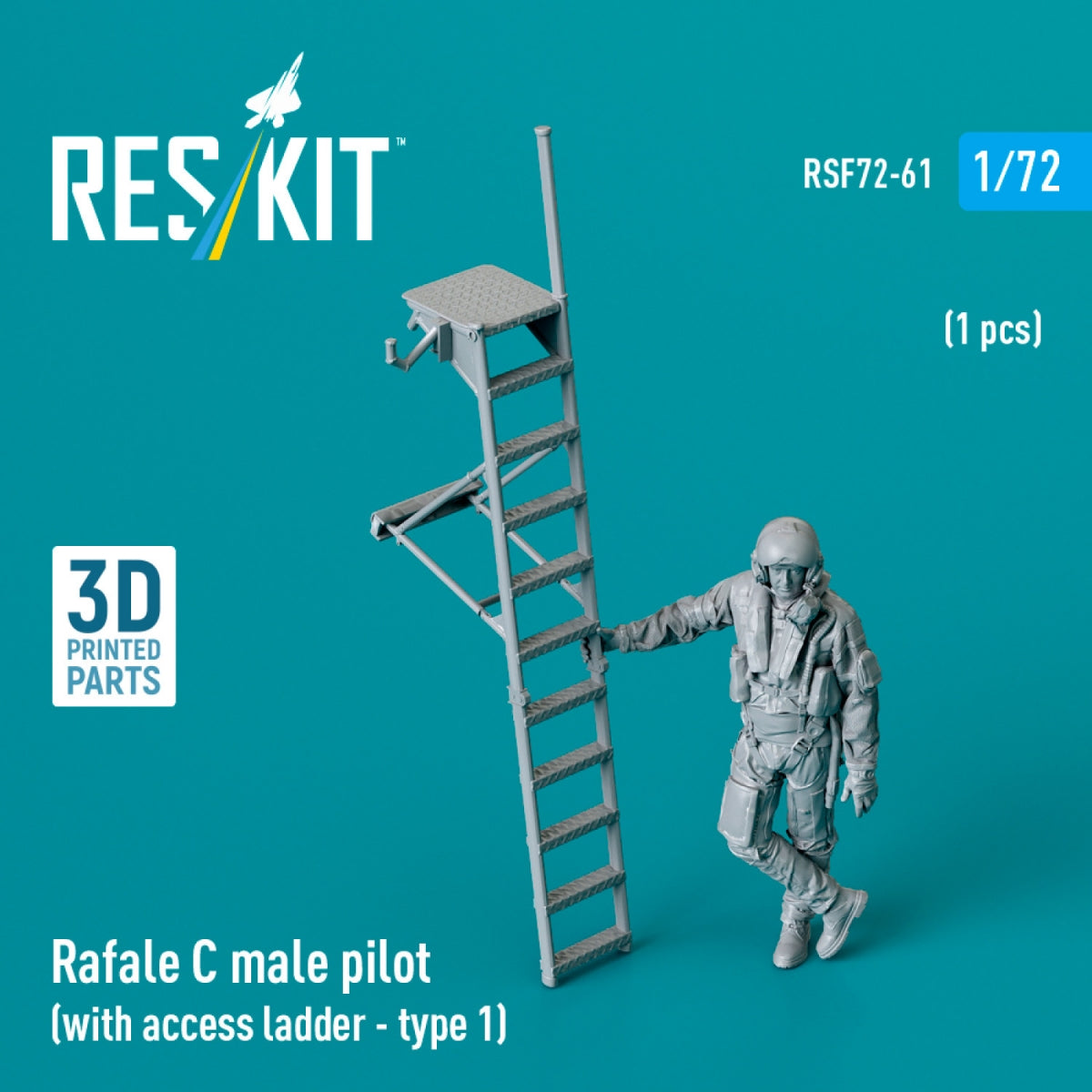 RESKIT RSF72-0061 Rafale C male pilot with access ladder (type 1) (1 pcs) (3D Printed) 1/72