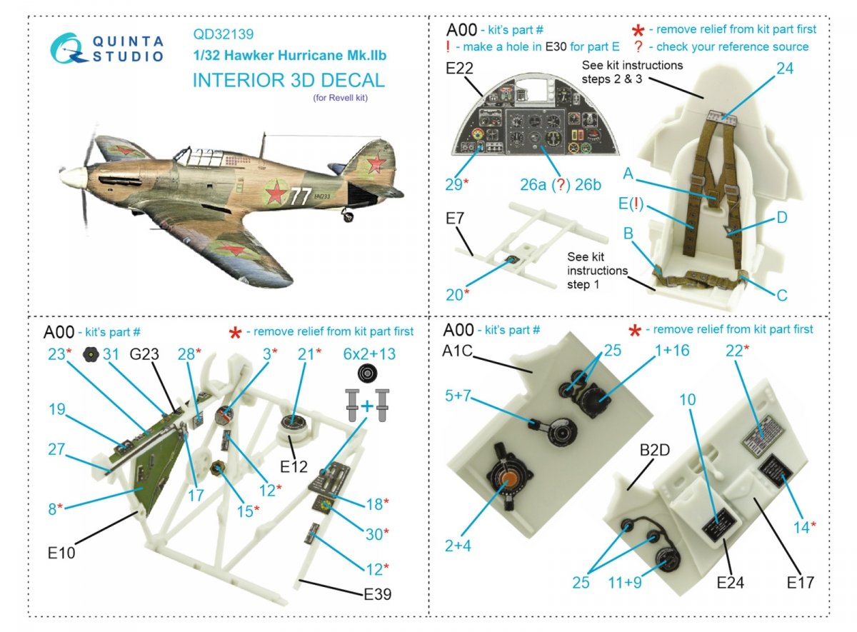 Quinta Studio QD32139 Hawker Hurricane Mk.IIb 3D-Printed &amp;amp; colored Interior on decal paper (Revell) 1/32 – Bild 12