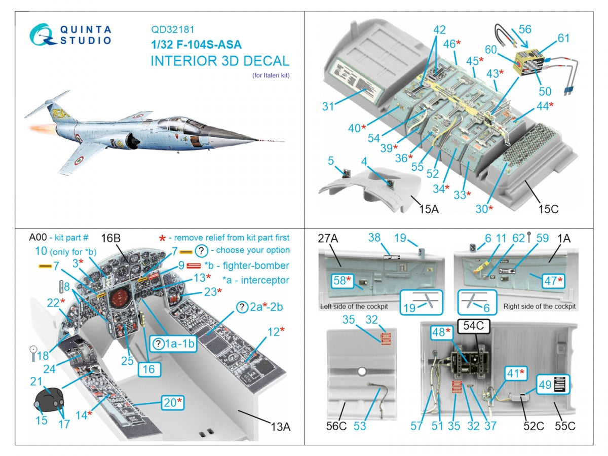 Quinta Studio QD32181 F-104S-ASA 3D-Printed colored Interior on decal paper (Italeri) 1/32 – image 7