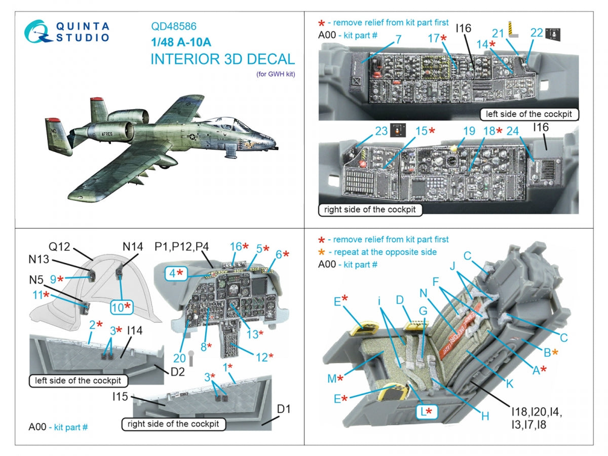 Quinta Studio QD48586 A-10A Warthog 3D-Printed &amp;amp; colored Interior on decal paper (GWH) 1/48 – obrázek 14