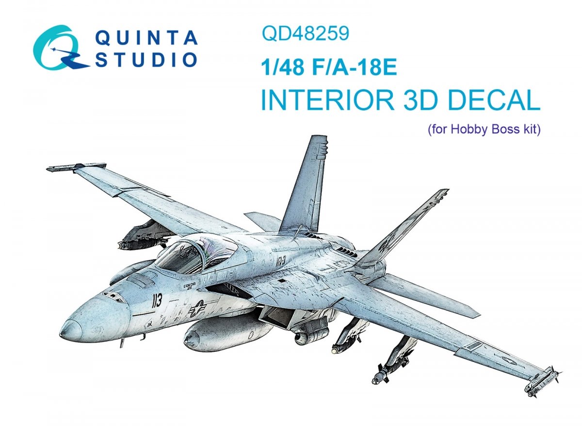 Quinta Studio QD48259 F/A-18E 3D-Printed &amp;amp; colored Interior on decal paper (HobbyBoss) 1/48