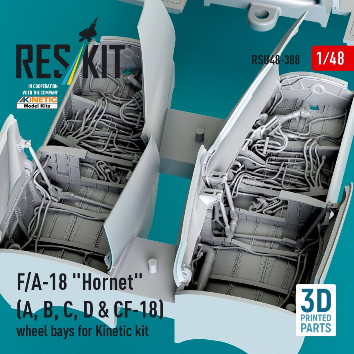 RESKIT RSU48-0388 F/A-18 &amp;quot;Hornet&amp;quot; (A, B, C, D &amp;amp; CF-18) wheel bays for Kinetic kit (3D printed) 1/48 – obrázek 3