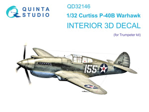 Quinta Studio QD32146 P-40B Warhawk 3D-Printed &amp;amp; colored Interior on decal paper (Trumpeter) 1/32