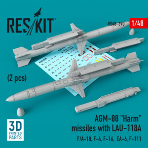 RESKIT RS48-0390 AGM-88 &amp;quot;HARM&amp;quot; MISSILES WITH LAU-118A (2 PCS) (F/A-18, F-4, F-16, EA-6, F-111) 1/48