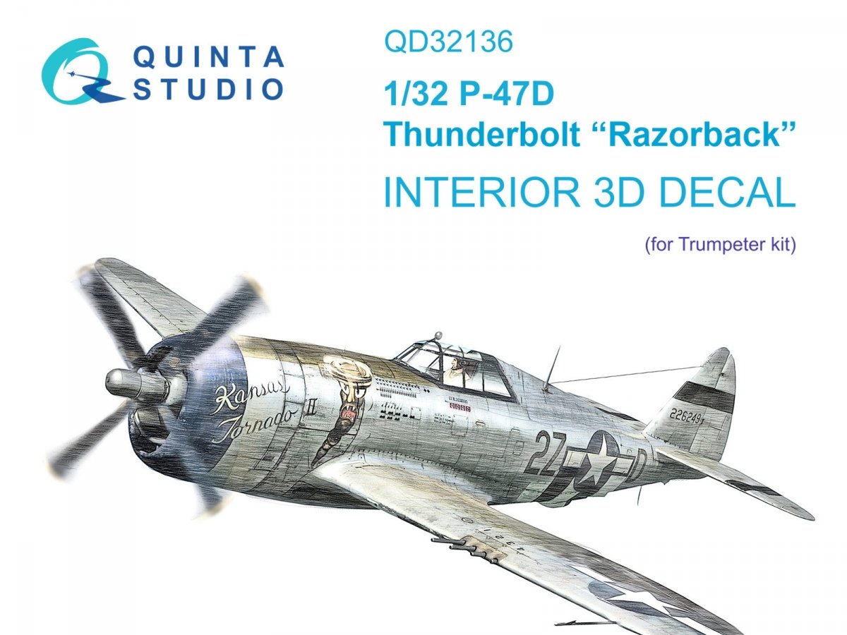 Quinta Studio QD32136 P-47D Razorback 3D-Printed &amp;amp; colored Interior on decal paper (Trumpeter) 1/32