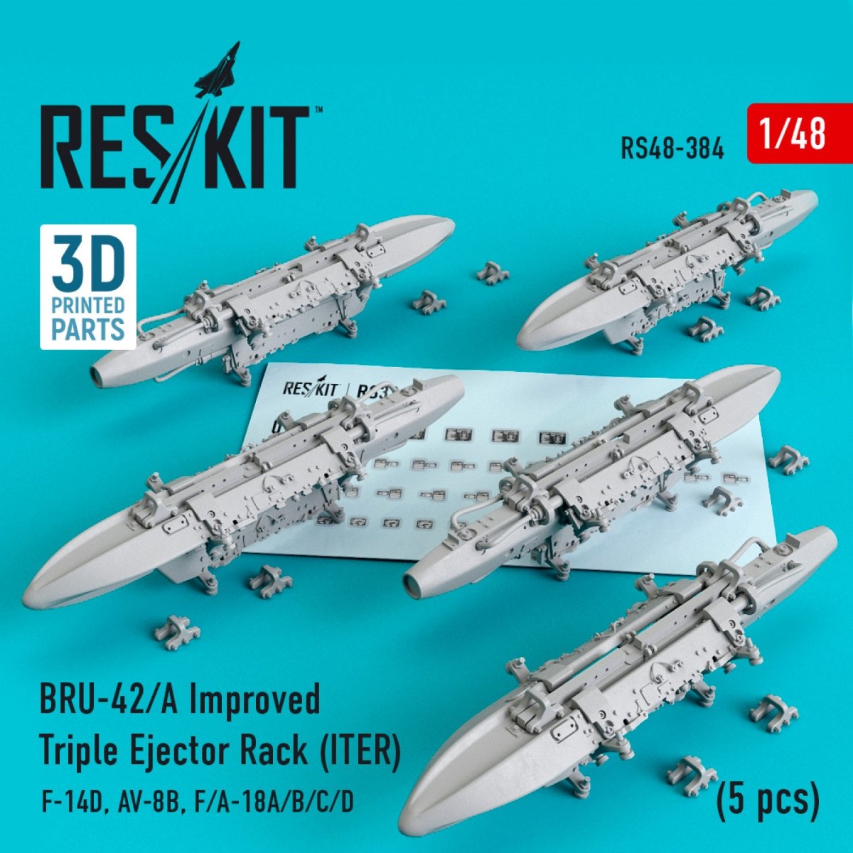 RESKIT RS48-0384 BRU-42/A IMPROVED TRIPLE EJECTOR RACK (ITER) (5 PCS) 1/48