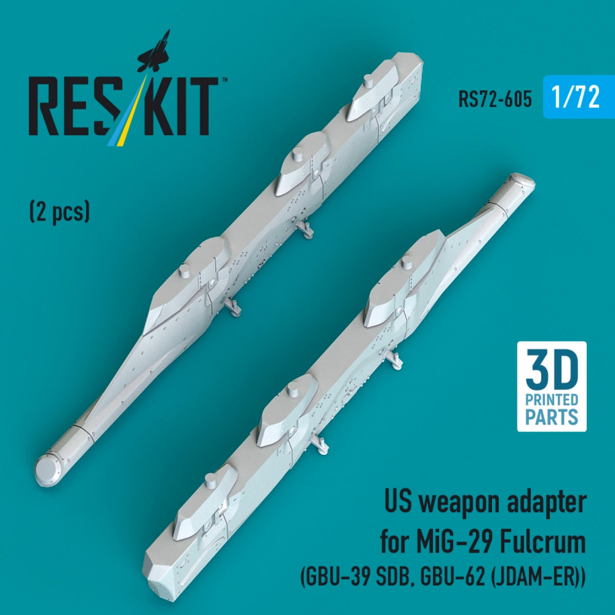 RESKIT RS72-0605 US weapon adapter for MiG-29 Fulcrum (2 pcs) (GBU-39 SDB, GBU-62 (JDAM-ER)) (3D Printed) 1/72