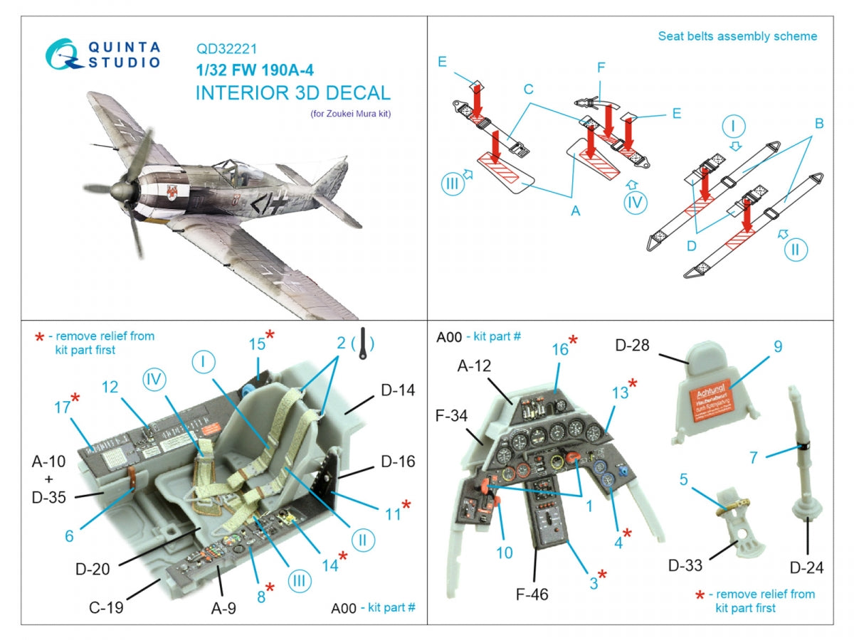 Quinta Studio QD32221 FW 190A-4 3D-Printed colored Interior on decal paper (Zoukei Mura SWS) 1/32 – Bild 2