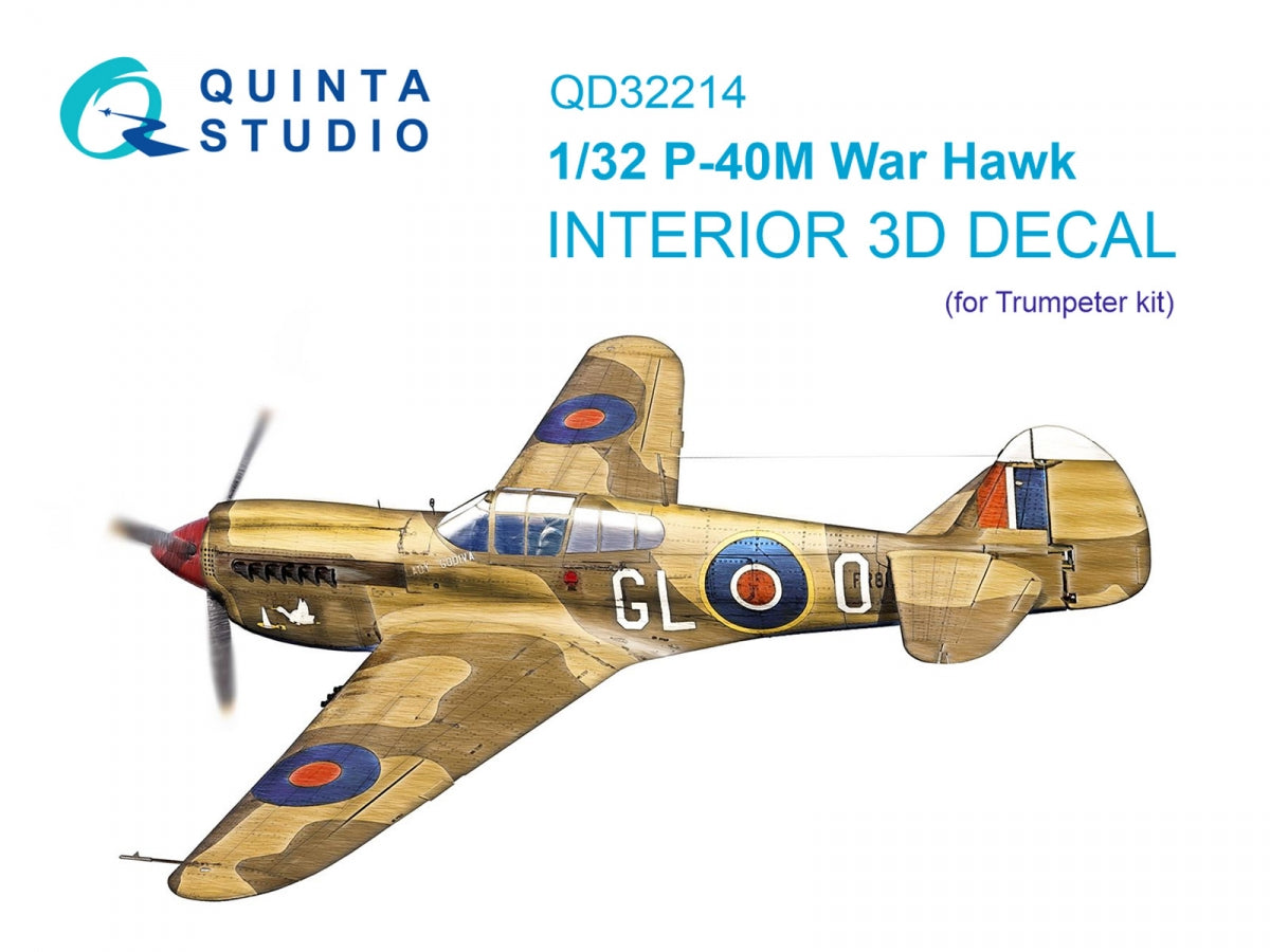 Quinta Studio QD32214 P-40M WarHawk 3D-Printed colored Interior on decal paper (Trumpeter) 1/32