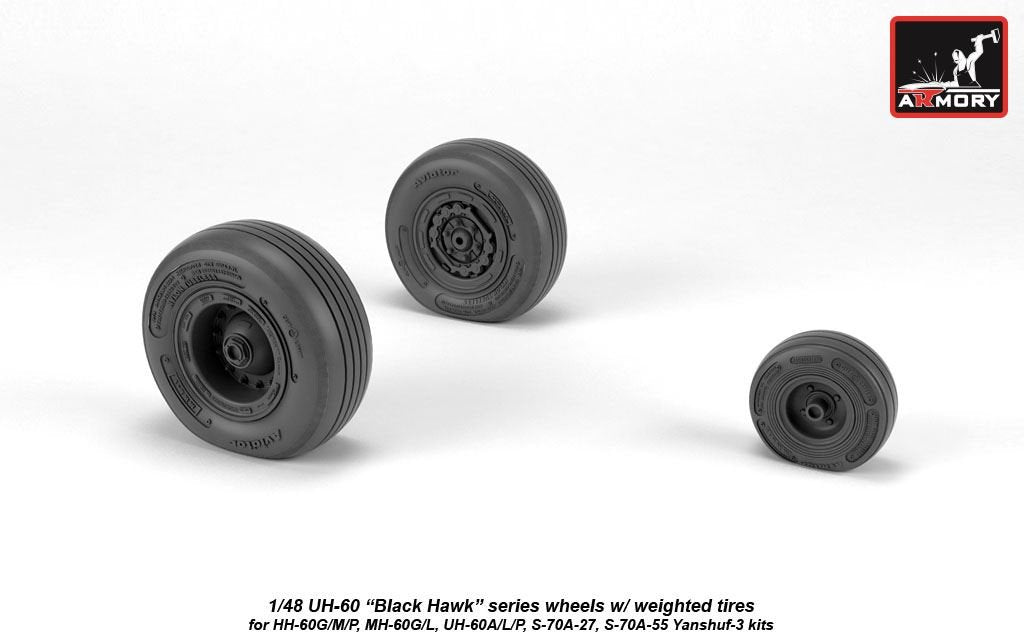 Armory Models AW48329 UH-60 Black Hawk wheels w/ weighted tires 1/48 – image 4