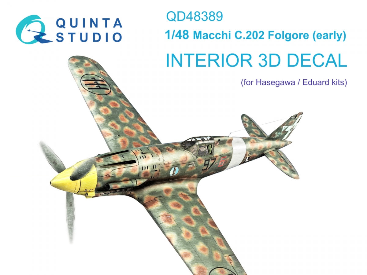 Quinta Studio QD48389 Macchi C.202 Folgore Early 3D-Printed &amp; colored Interior on decal paper (Hasegawa/Eduard) 1/48