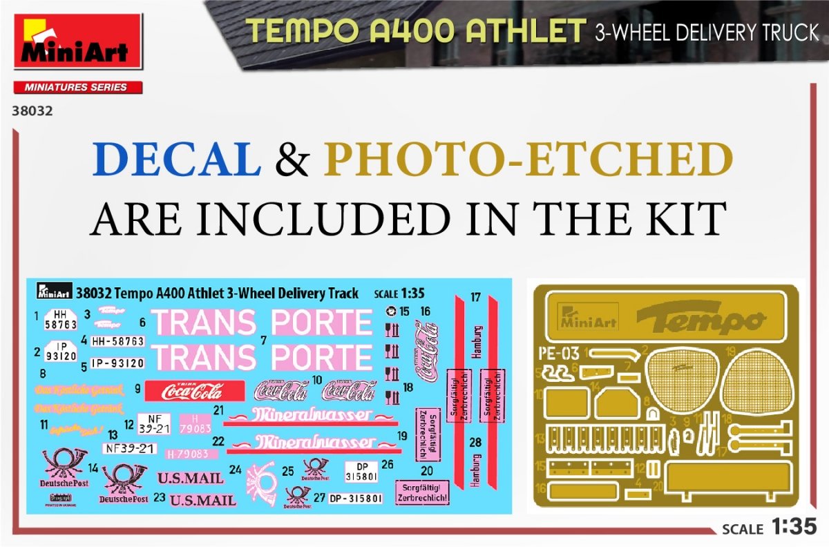 MiniArt 38032 TEMPO A400 ATHLET 3-WHEEL DELIVERY TRUCK 1/35 – imagen 2