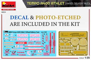 MiniArt 38032 TEMPO A400 ATHLET 3-WHEEL DELIVERY TRUCK 1/35 – imagen 2