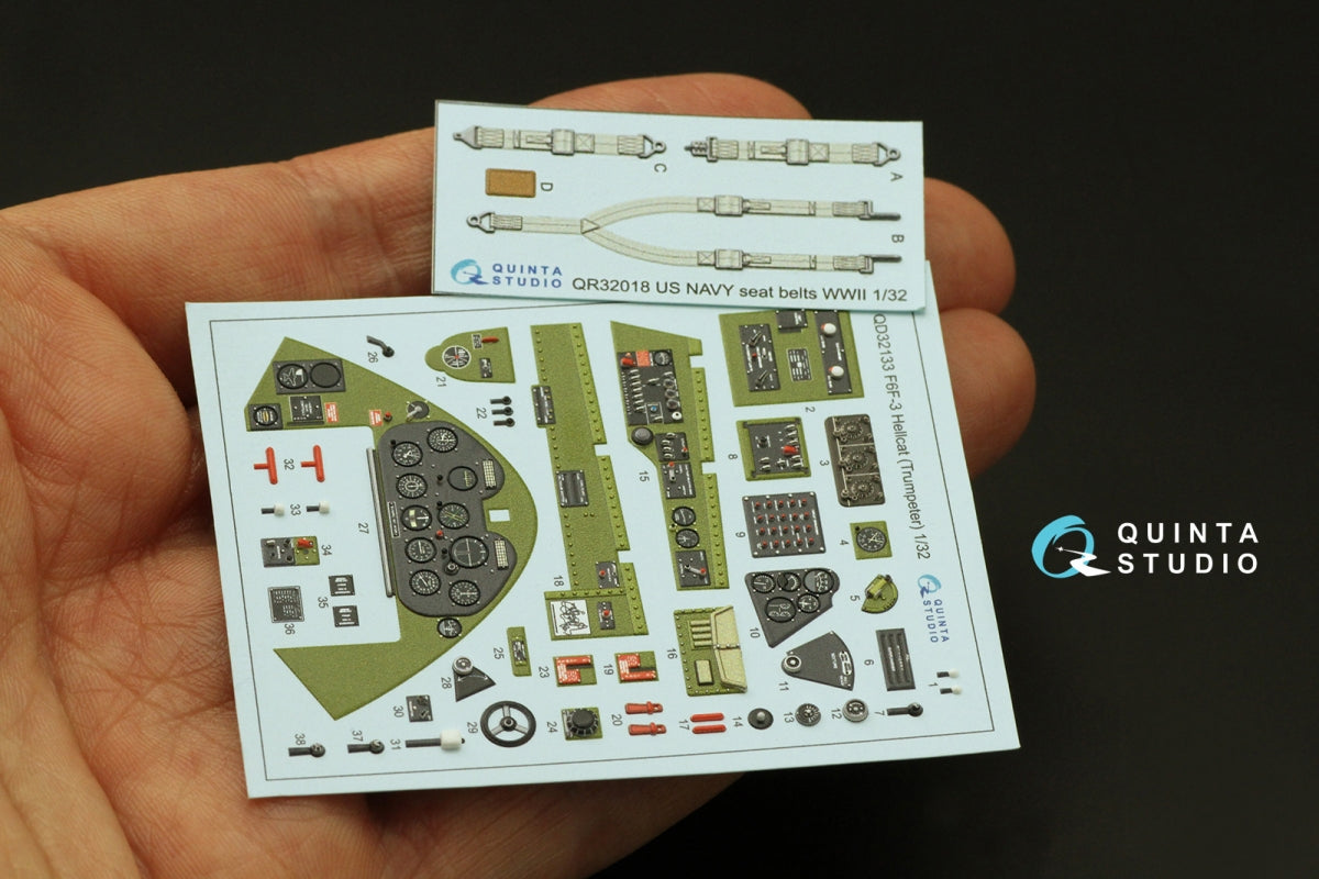 Quinta Studio QD32133 F6F-3 Hellcat 3D-Printed &amp;amp; colored Interior on decal paper (Trumpeter) 1/32 – immagine 6