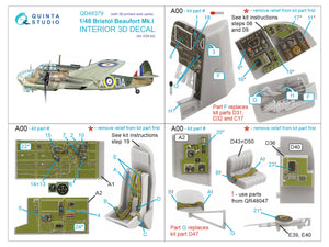 Quinta Studio QD+48379 Bristol Beaufort Mk.I 3D-Printed &amp;amp; colored Interior on decal paper (ICM) (with 3D-printed resin parts) 1/48 – Bild 2