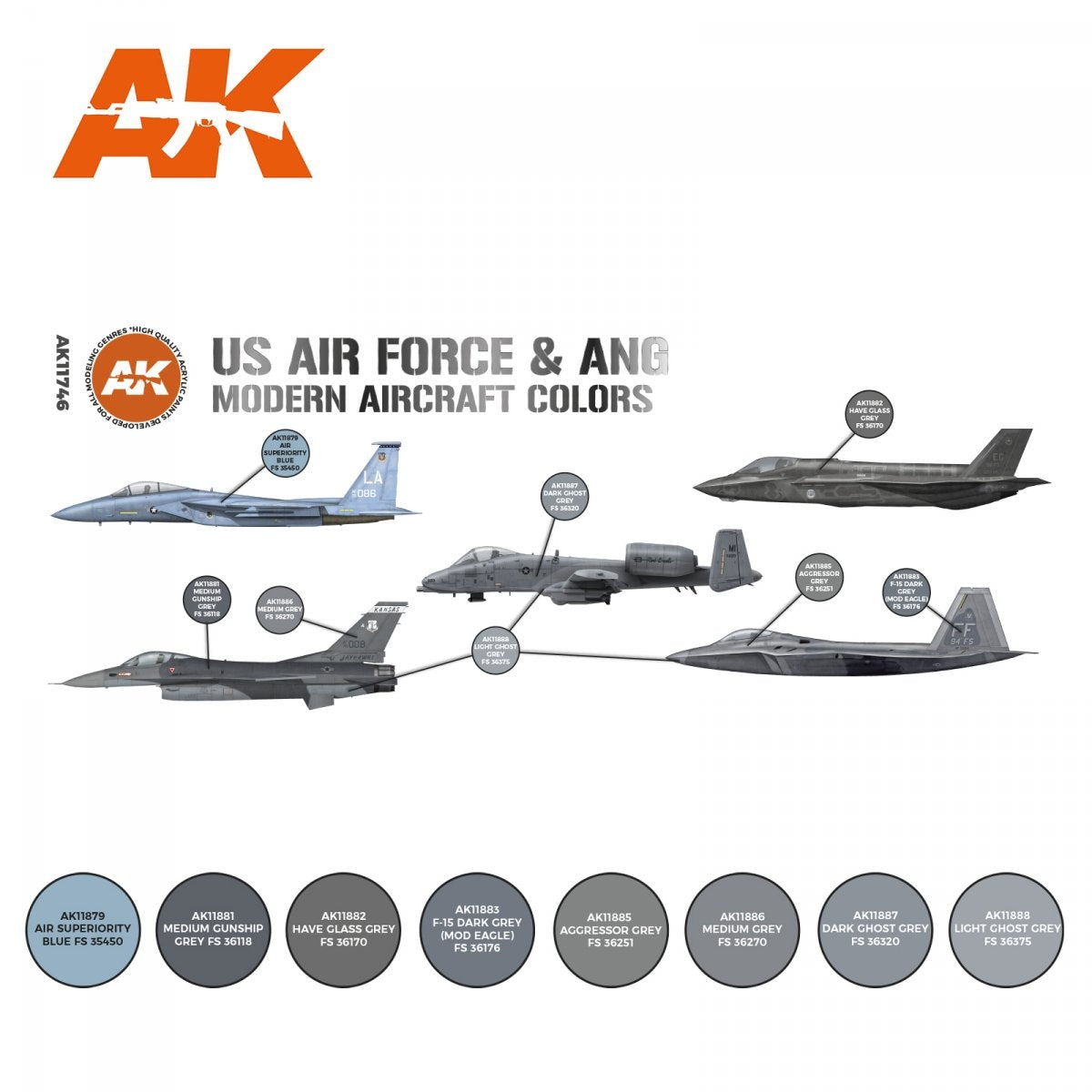 AK Interactive AK11746 US AIR FORCE &amp;amp; ANG MODERN AIRCRAFT COLORS 8x17 ml – Bild 2