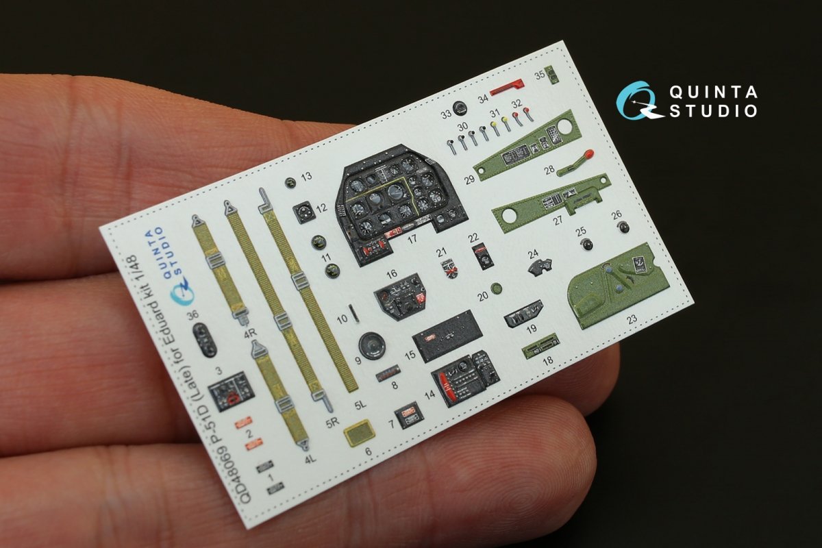 Quinta Studio QD48069 P-51D (Late) 3D-Printed &amp;amp; colored Interior on decal paper (for Eduard kit) 1/48 – obrázek 3